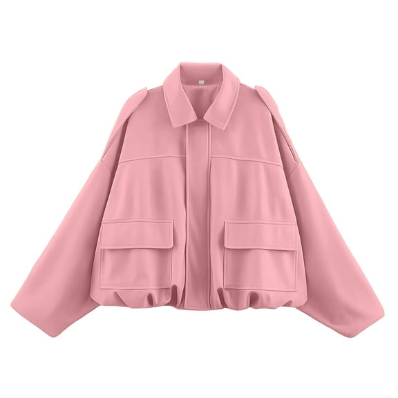 Karight Womens Faux Suede Bomber Jacket Oversized Batwing Long Sleeve Zip Up Cropped Coat Streetwear