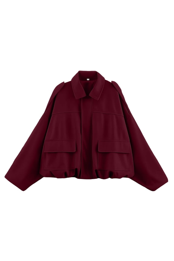 Womens Faux Suede Bomber Jacket Oversized Batwing Long Sleeve Zip Up Cropped Coat Streetwear