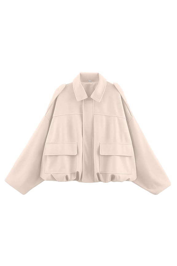 Womens Faux Suede Bomber Jacket Oversized Batwing Long Sleeve Zip Up Cropped Coat Streetwear