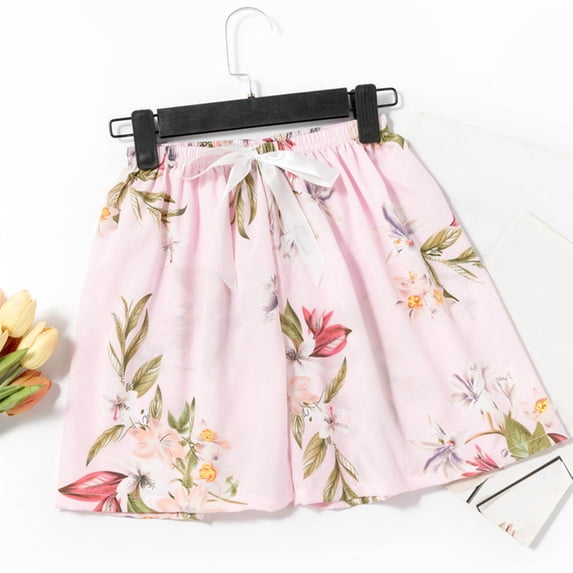 Karight Womens Floral Print Elastic Waist Shorts Lightweight Flowy Lounge Sleep Shorts with Drawstring