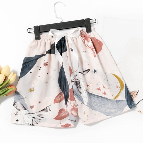 Karight Womens Floral Print Elastic Waist Shorts Lightweight Flowy Lounge Sleep Shorts with Drawstring