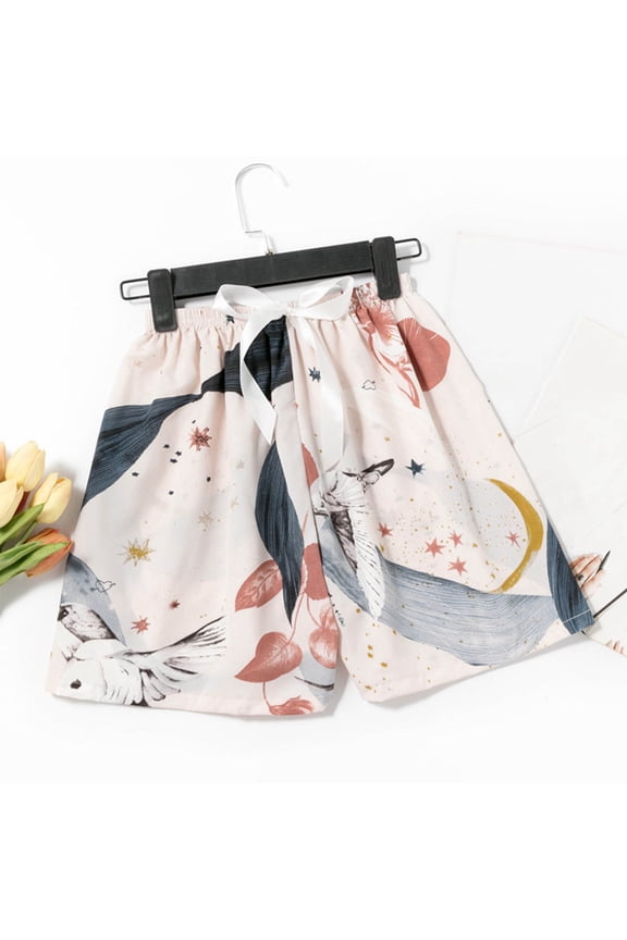 Womens Floral Print Elastic Waist Shorts Lightweight Flowy Lounge Sleep Shorts with Drawstring