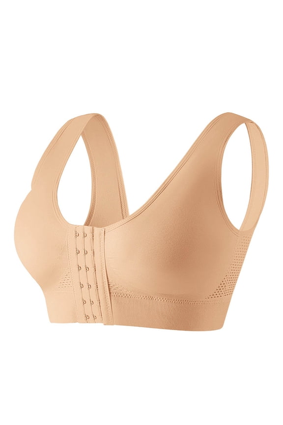 Womens Front Closure Seamless Sports Bra High Support Wireless Wide Strap Breathable Post Surgery Bra for Gym Yoga Daily Wear