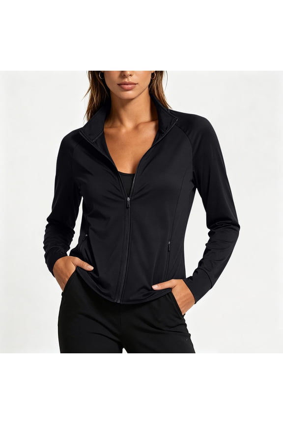 Womens Full Zip Up Workout Jackets UPF 50+ Sun Protection Long Sleeve Athletic Jacket with Pockets