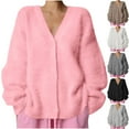 thumbnail image 1 of Karight Womens Fuzzy Sweaters Cardigan V-Neck Button Down Oversized Mohair Sweater Casual Y2k Fall Winter, 1 of 6