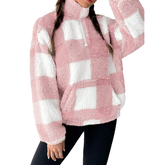 Karight Womens Half Zip Sherpa Fleece Pullover Soft Oversized Sweatshirt with Pockets Warm Fuzzy Sweater
