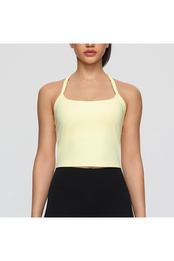 Womens Halter Neck Sports Bra Square Neck Padded Crop Tank Top Workout Yoga Camisole
