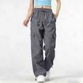 thumbnail image 1 of Karight Womens High Waisted Cargo Pants Wide Leg Drawstring Casual Loose Fit Green Cargo Trousers with Pockets and Straps, 1 of 6