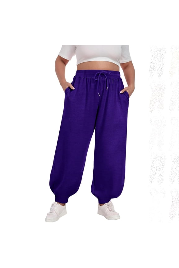 Womens High Waisted Joggers Sweatpants,Fleece Cotton Elastic Drawstring Plus Size Yoga Athletic Sweat Pant Women