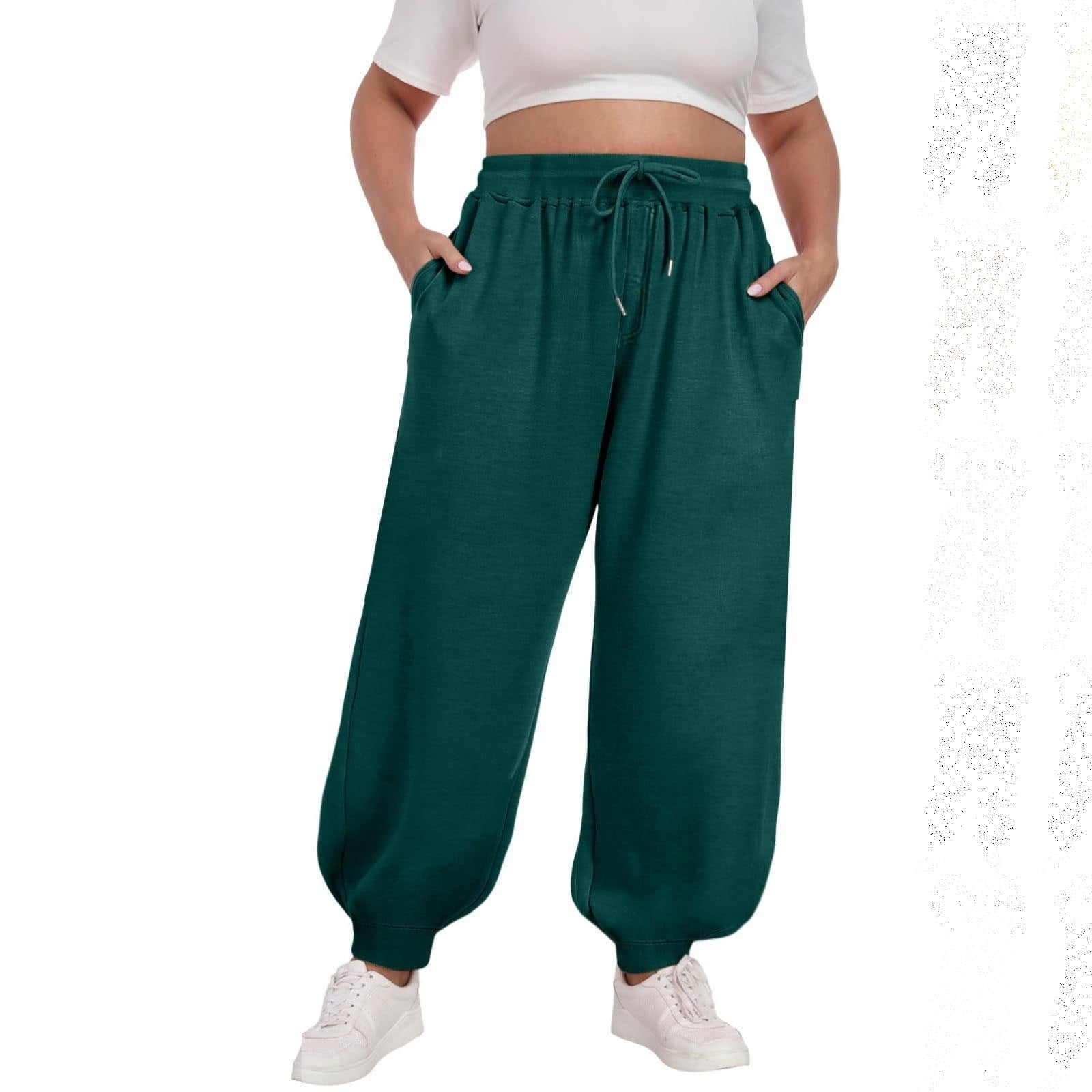 Womens High Waisted Joggers Sweatpants,Fleece Cotton Elastic Drawstring Plus Size Yoga Athletic Sweat Pant Women