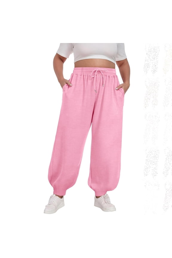 Womens High Waisted Joggers Sweatpants,Fleece Cotton Elastic Drawstring Plus Size Yoga Athletic Sweat Pant Women