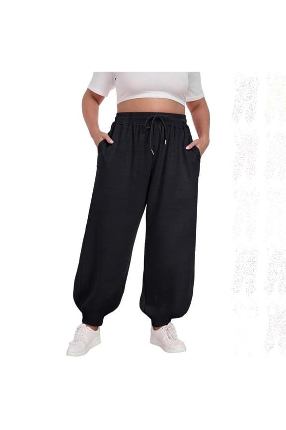 Womens High Waisted Joggers Sweatpants,Fleece Cotton Elastic Drawstring Plus Size Yoga Athletic Sweat Pant Women