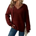 thumbnail image 1 of Karight Womens Hoodies Oversized Sweatshirts Ribbed Knit Long Sleeve Drawstring V Neck Casual Pullover Sweatshirt Hooded Tops, 1 of 9