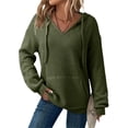 thumbnail image 1 of Karight Womens Hoodies Oversized Sweatshirts Ribbed Knit Long Sleeve Drawstring V Neck Casual Pullover Sweatshirt Hooded Tops, 1 of 9