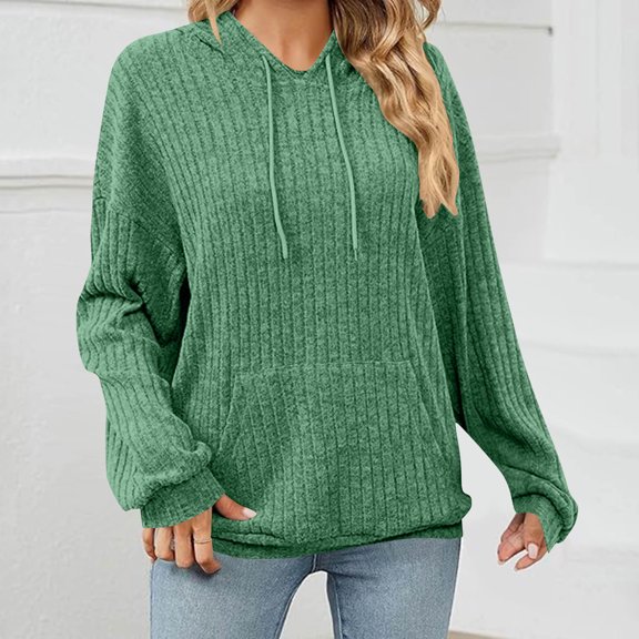 Karight Womens Lightweight Hoodie Sweaters with Pocket Long Sleeve Shirts Casual Loose Knit Tops Fall Fashion Pullover