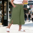 thumbnail image 1 of Karight Womens Linen Blend Wide Leg Cropped Pants Elastic Waist Drawstring Culottes with Side Slits and Pockets, 1 of 7