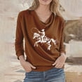 thumbnail image 1 of Karight Womens Long Sleeve Horse Sweatshirts V Neck Pleated Shirts Loose Fit Blouses for Dressy Casual Fall Tops, 1 of 4
