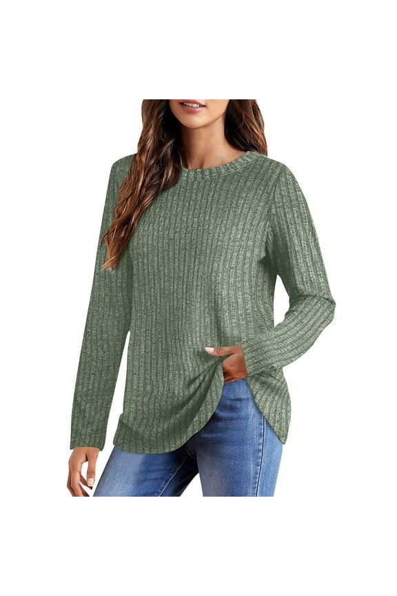 Womens Long Sleeve Shirts Loose Fit Crew Neck Casual Tunic Tops 2025 Lightweight Pullover Tunics Sweaters Fall Winter