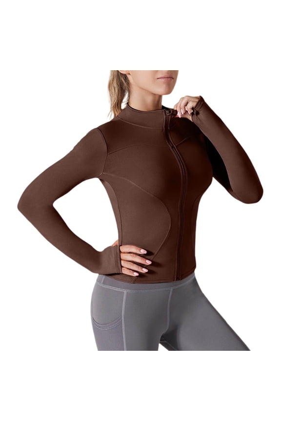 Womens Long Sleeve UPF 50+ Sun Protection Breathable Stand Collar Yoga Cropped Jacket