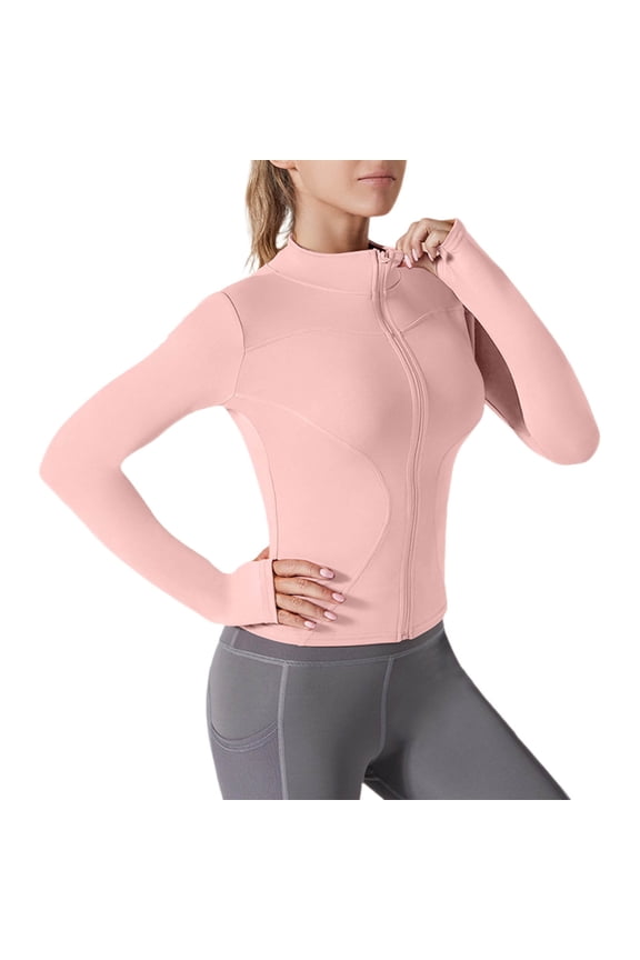 Womens Long Sleeve UPF 50+ Sun Protection Breathable Stand Collar Yoga Cropped Jacket