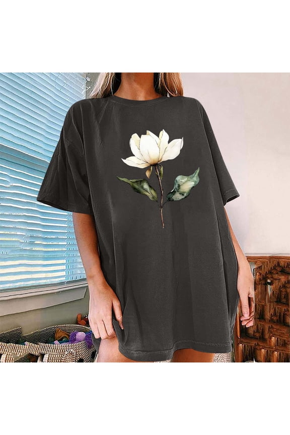Womens Mushroom & Botanical Print Oversized T Shirt Crew Neck Short Sleeve Casual Top Cottagecore Graphic Tee