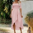 thumbnail image 1 of Karight Womens Off Shoulder Dresses Trendy Smocked Wrap Asymmetric Swing Wrap Hem Short Sleeve Midi Dress Summer Outfit, 1 of 7