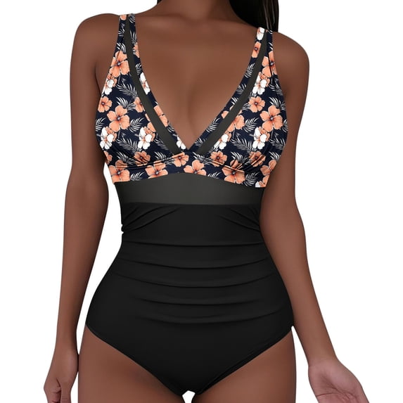 Karight Womens One Piece Swimsuits Tummy Control Bathing Suit Drawstring Halter Mesh Swimdress