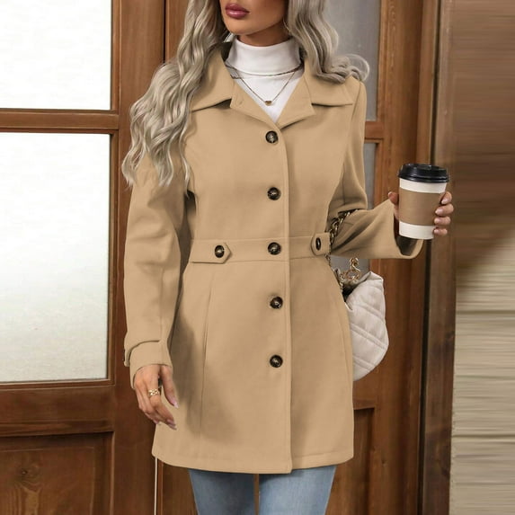 Karight Womens Overcoat Women's Casual Single Breasted Wool Coat For Autumn