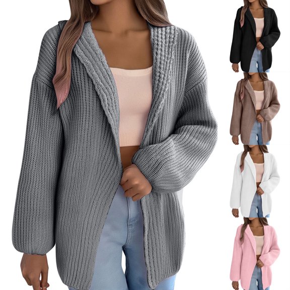 Karight Womens Oversized Cardigan Sweaters Trendy Casual Open Front Long Sleeve Chunky Knit Sweater Coat Outerwear with Hood