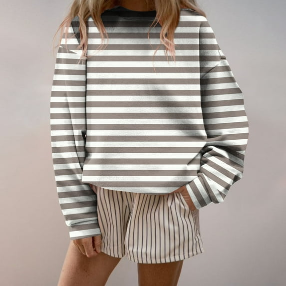 Karight Womens Oversized Striped Sweatshirt Crewneck Striped Shirts Casual Crewneck Cute No Hood Long Sleeve Pullover Fall Tops
