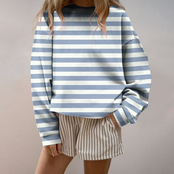 Karight Womens Oversized Striped Sweatshirt Crewneck Striped Shirts Casual Crewneck Cute No Hood Long Sleeve Pullover Fall Tops