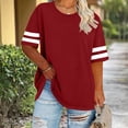 thumbnail image 1 of Karight Womens Oversized T-Shirt Short Sleeve Crew Neck Striped Sleeve Casual Tee Loose Fit Summer Tops, 1 of 5