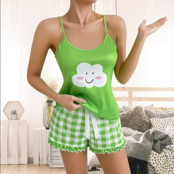 Karight Womens Pajamas Set 2 Piece Ruffle Pj Soft Tank Top and Shorts Sleepwear Set Bridal Pajama for Women Set