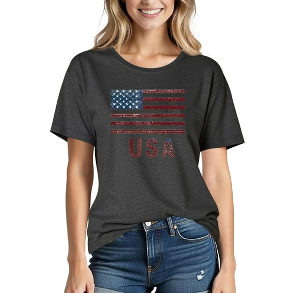 Karight Womens Patriotic Hot Dog T-Shirt 4th of July Graphic Tee Casual Short Sleeve Crewneck Top