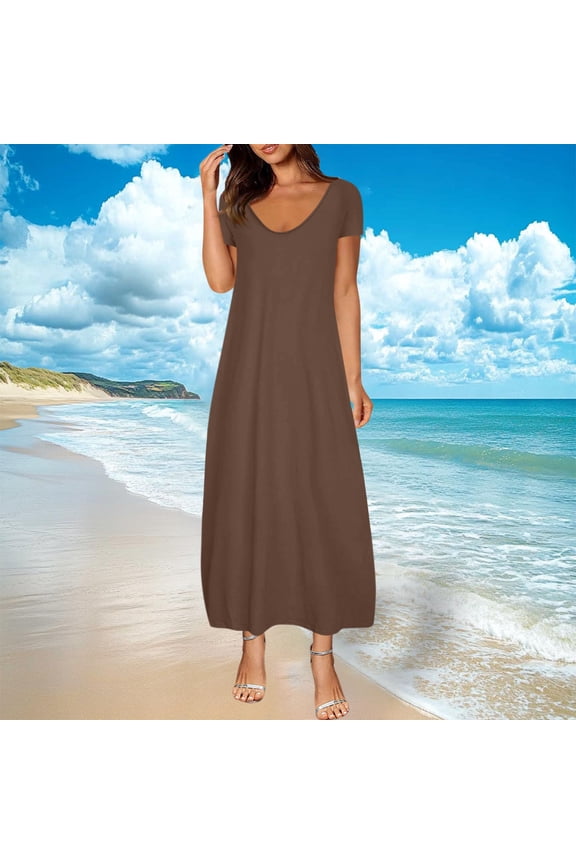 Womens Plus Size Maxi Dresses Summer T Shirt Dress Casual V Neck Short Sleeve Long Dress