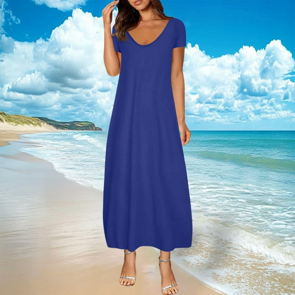 Karight Womens Plus Size Maxi Dresses Summer T Shirt Dress Casual V Neck Short Sleeve Long Dress