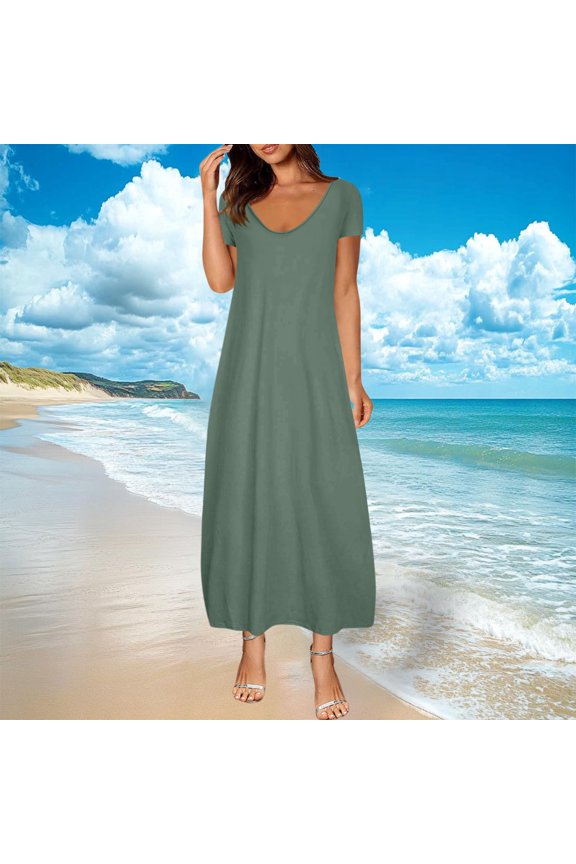 Womens Plus Size Maxi Dresses Summer T Shirt Dress Casual V Neck Short Sleeve Long Dress