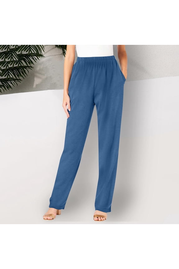 Womens Plus-Size Soft Twill Mid-Rise Regular Fit Straight Leg Short Length Casual Pant