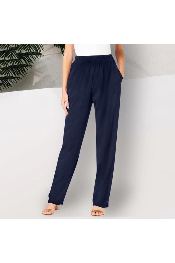 Womens Plus-Size Soft Twill Mid-Rise Regular Fit Straight Leg Short Length Casual Pant
