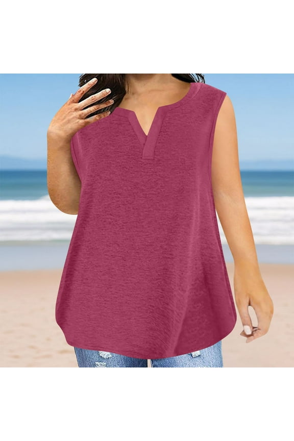 Womens Plus Size Tank Tops Sleeveless Loose Fit Dressy V Neck Flowy Camisoles Cami Shirt Tunic Blouse 2025 Summer