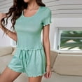 thumbnail image 1 of Karight Womens Polka Dot Two Piece Loungewear Set Short Sleeve Ruffled Trim Top and Drawstring Waist Shorts Pajama Set, 1 of 5