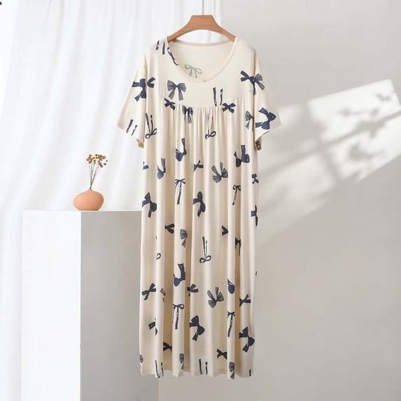 Karight Womens Short Sleeve Nightgown Cat Print Casual Loose Fit Midi Sleep Dress Soft Loungewear Nightshirt with Pockets