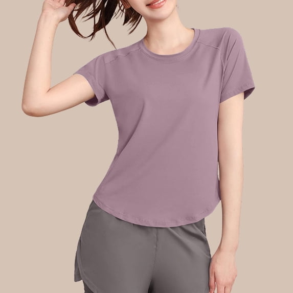 Karight Womens Short Sleeve Workout T-Shirt Crew Neck Raglan Sleeve Curved Hem Moisture-Wicking Athletic Tops