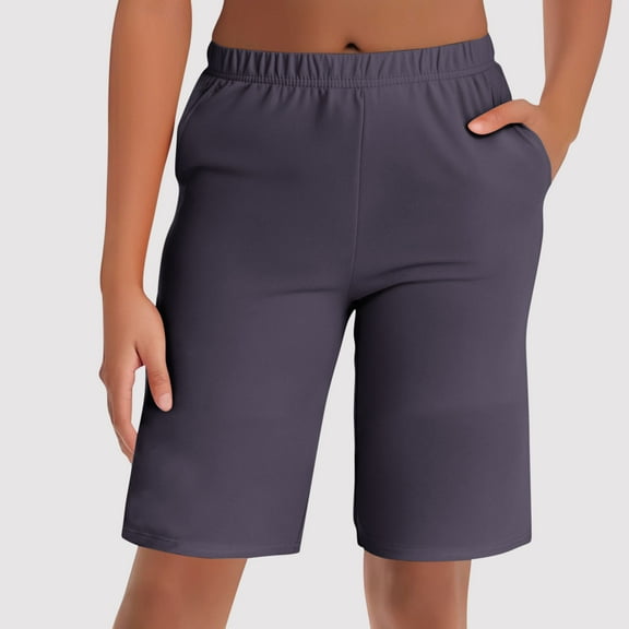 Karight Womens Shorts Elastic Waist Casual Knee Length Bermuda Shorts Summer Lounge 12 Inch SweatShorts Vacation Beach Short