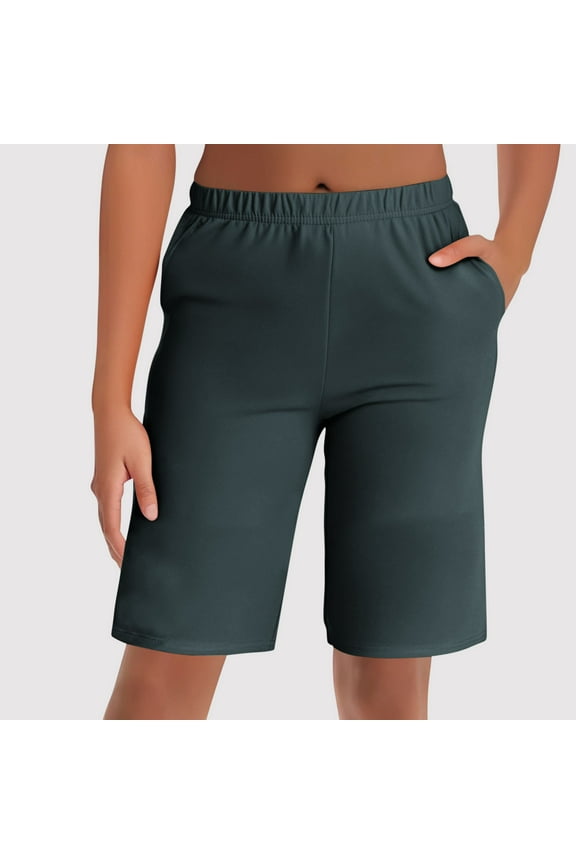 Womens Shorts Elastic Waist Casual Knee Length Bermuda Shorts Summer Lounge 12 Inch SweatShorts Vacation Beach Short
