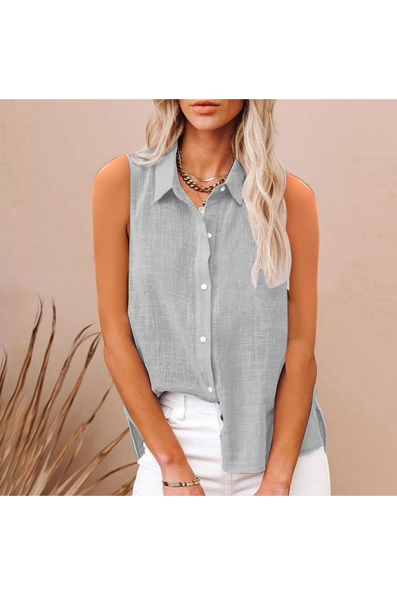 Womens Sleeveless Blouses Button Down Collared Shirts for Work Casual V Neck Tank Tops