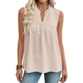 thumbnail image 1 of Karight Womens Sleeveless Swiss Dot Blouse Ruffle V Neck Lace Trim Casual Flowy Tank Top, 1 of 8