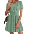 thumbnail image 1 of Karight Womens Sleeveless V Neck Mini Dress Smocked Waist Ruffle Hem Casual Summer Dress with Textured Fabric, 1 of 9