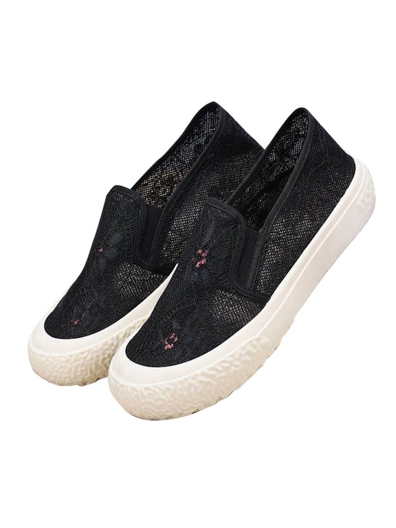 Womens Slip on Shoes Stylish Lace Casual Loafers Lightweight Platform Sneakers Comfortable Spring Flat Shoes for Office, Work