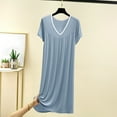 thumbnail image 1 of Karight Womens Soft Cotton T Shirt Dress Summer Short Sleeve Casual V Neck Sleepshirts Loose Long Nightdress House Dress, 1 of 7